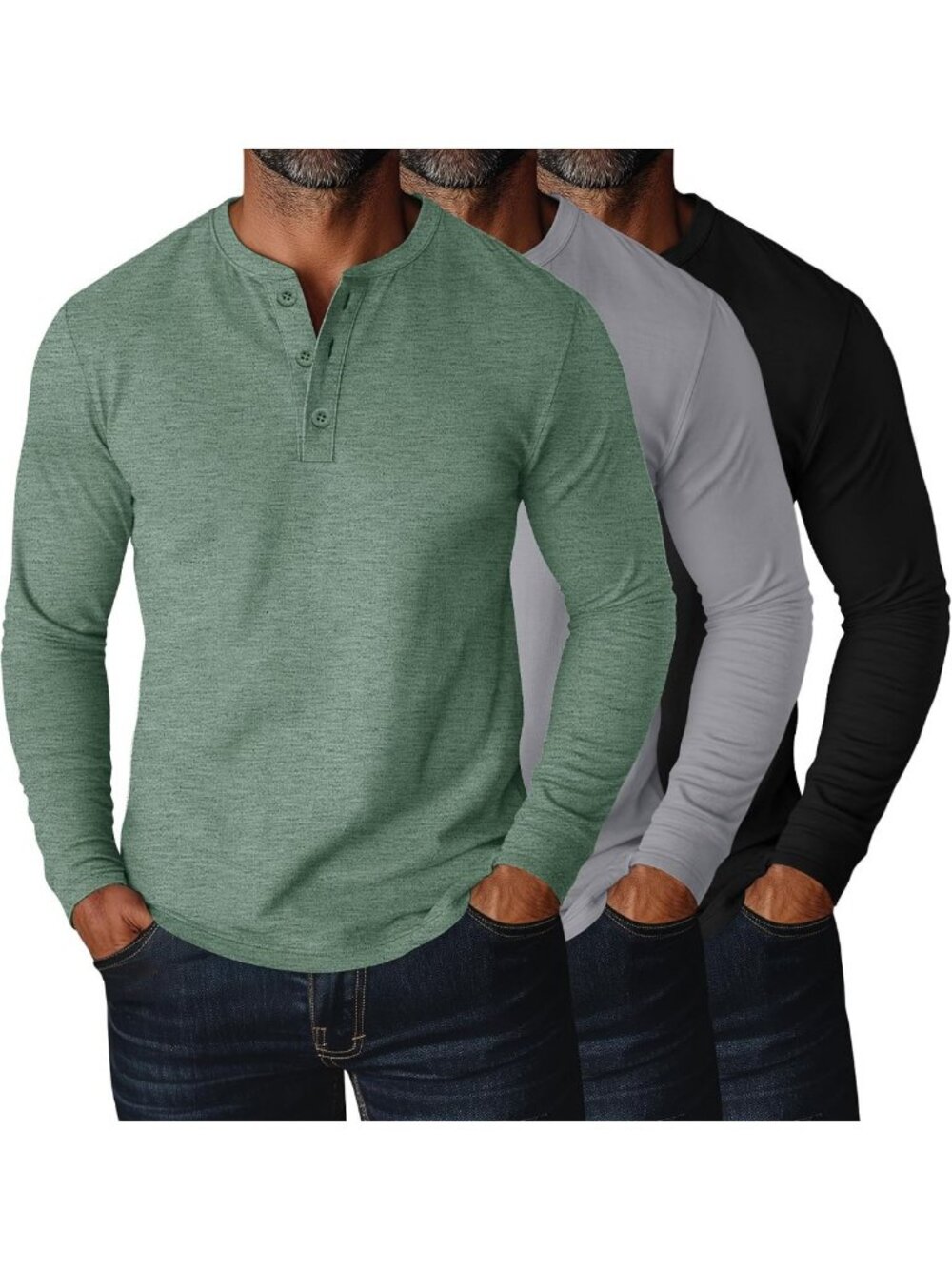 3-Pack Men's Big & Tall Long Sleeve Henley T-Shirts - Comfortable Casual Wear